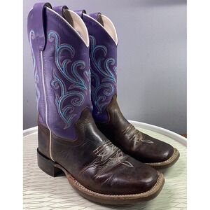 Old West Girls Leather Brown&Purple Cowgirl Cowboy Western Riding Boots Sz. 2D